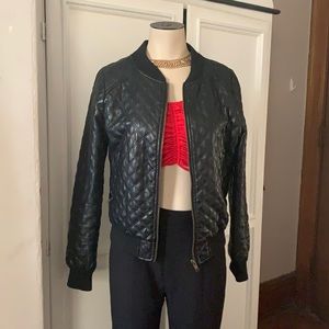 Black Faux Leather Bomber Jacket🤩